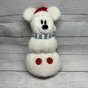 2001 MICKEY MOUSE Santa Snowman 12" Bean Bag Plush Disney Store Christmas Vtg